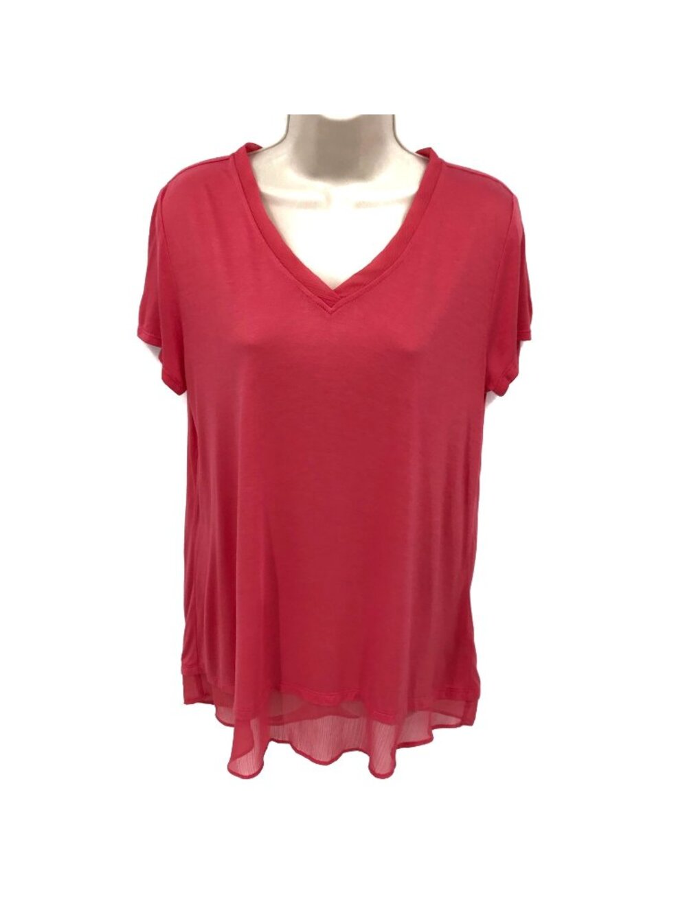 NWOT INC International Concepts Womens Deep Pink V-Neck High-Low Hem Blouse S